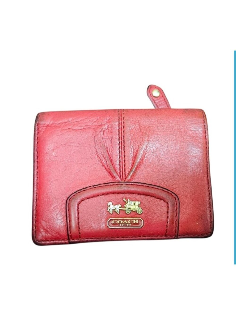 Coach Red Leather Wallet Women Compact Bifold Zip Coin Pocket Signature Logo - Picture 2 of 6